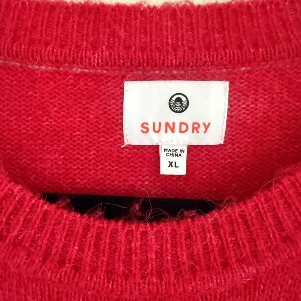 Sundry Merci Sweater XL Red Graphic Crewneck Oversized Anthropologie - Picture 8 of 9
